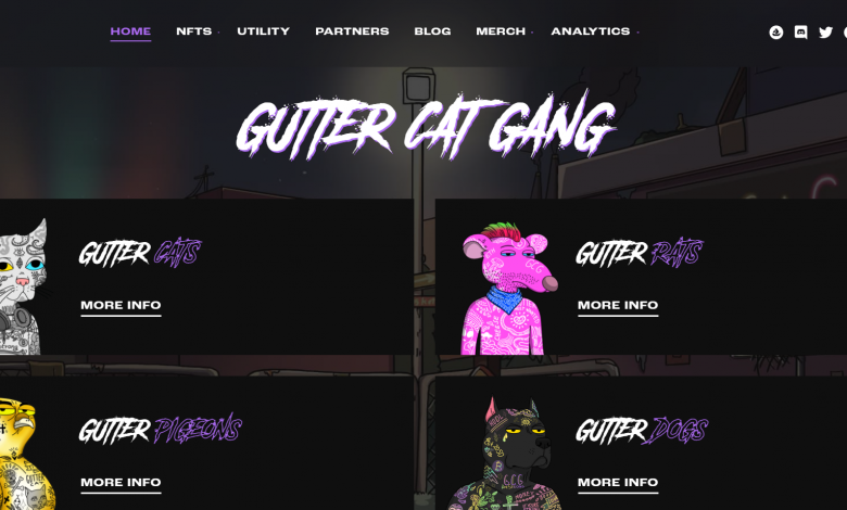 Gutter Cat Gang NFT homepage
